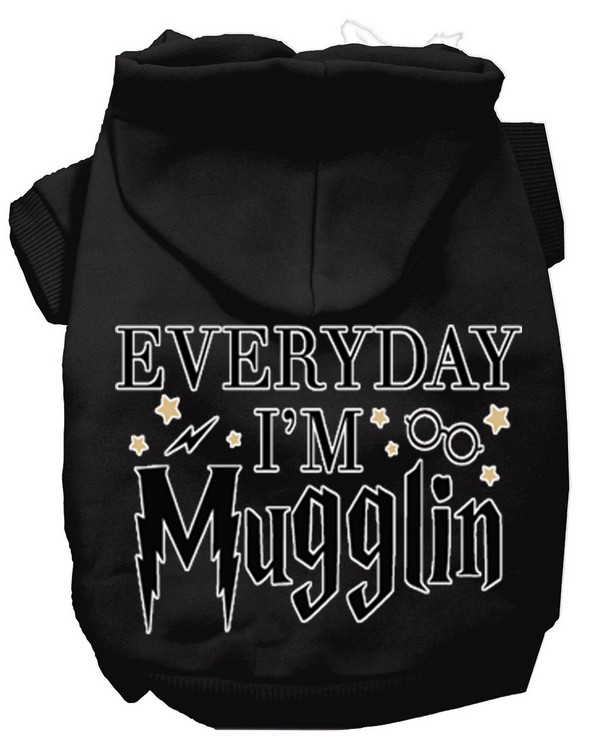 Everyday I'm Mugglin Screen Print Dog Hoodie Black XS